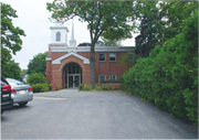 123 E WASHINGTON ST, a Romanesque Revival church, built in Delavan, Wisconsin in 1856.