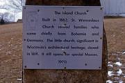 SE of Waterloo at Jct. of Bluse Point and Island Church Rds., a Early Gothic Revival house of worship, built in Waterloo, Wisconsin in 1863.