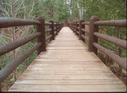COPPER FALLS STATE PARK, a Rustic Style wood bridge, built in Morse, Wisconsin in 1948.