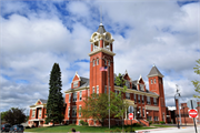 110 E 2ND ST, a Romanesque Revival city hall, built in Marshfield, Wisconsin in 1901.