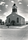MAIN AND CHURCH STS., a Romanesque Revival house of worship, built in Linden, Wisconsin in 1851.