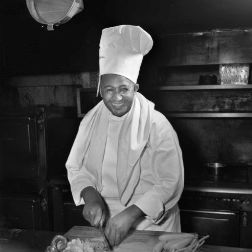 WHI ID #48994 Chef Carson Gulley, University of Wisconsin-Madison residence hall chef, chopping vegetables.