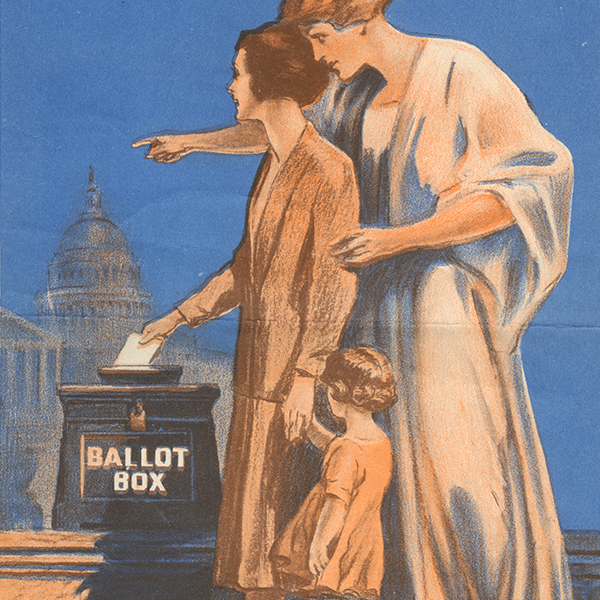 Poster issued by the Milwaukee County League of Women Voters that graphically urges women to vote.