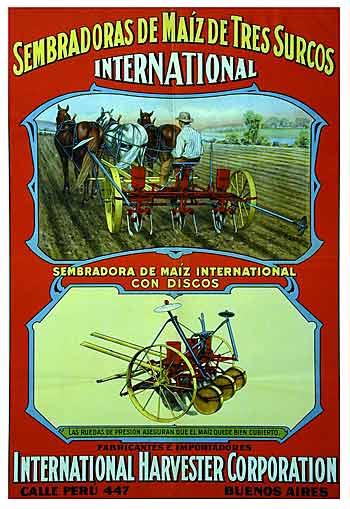 Sembradoras de Maiz de tres surcos Spanish language International Harvester poster.