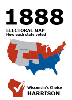 1888 US Electoral Map: How each state voted. Wisconsin's Choice: LaFollette.