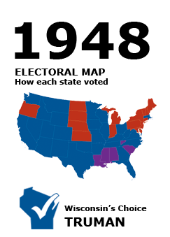 1948 US Electoral Map: How each state voted. Wisconsin's Choice: LaFollette.