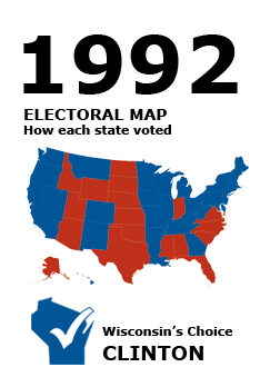 1992 US Electoral Map: How each state voted. Election Results. Wisconsin's Choice: Clinton.