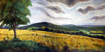 1848 mural of winter wheat harvest.