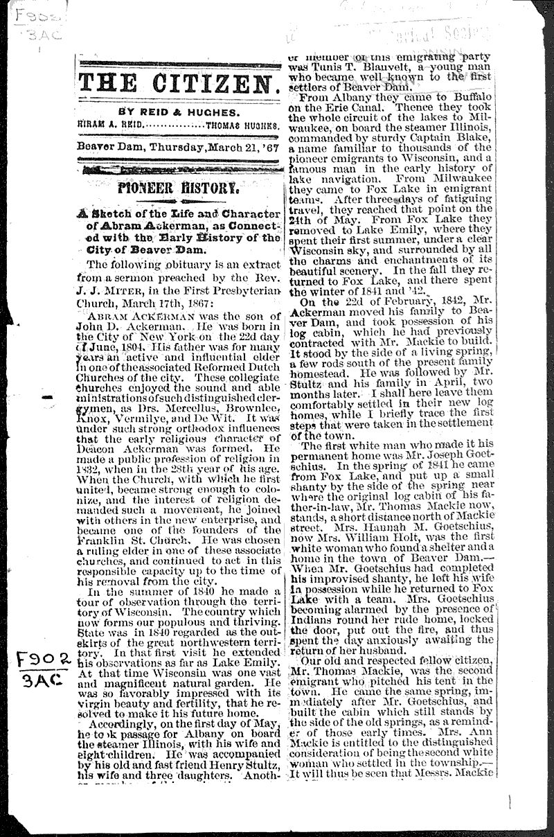  Source: Beaver Dam Daily Citizen Date: 1867-03-21