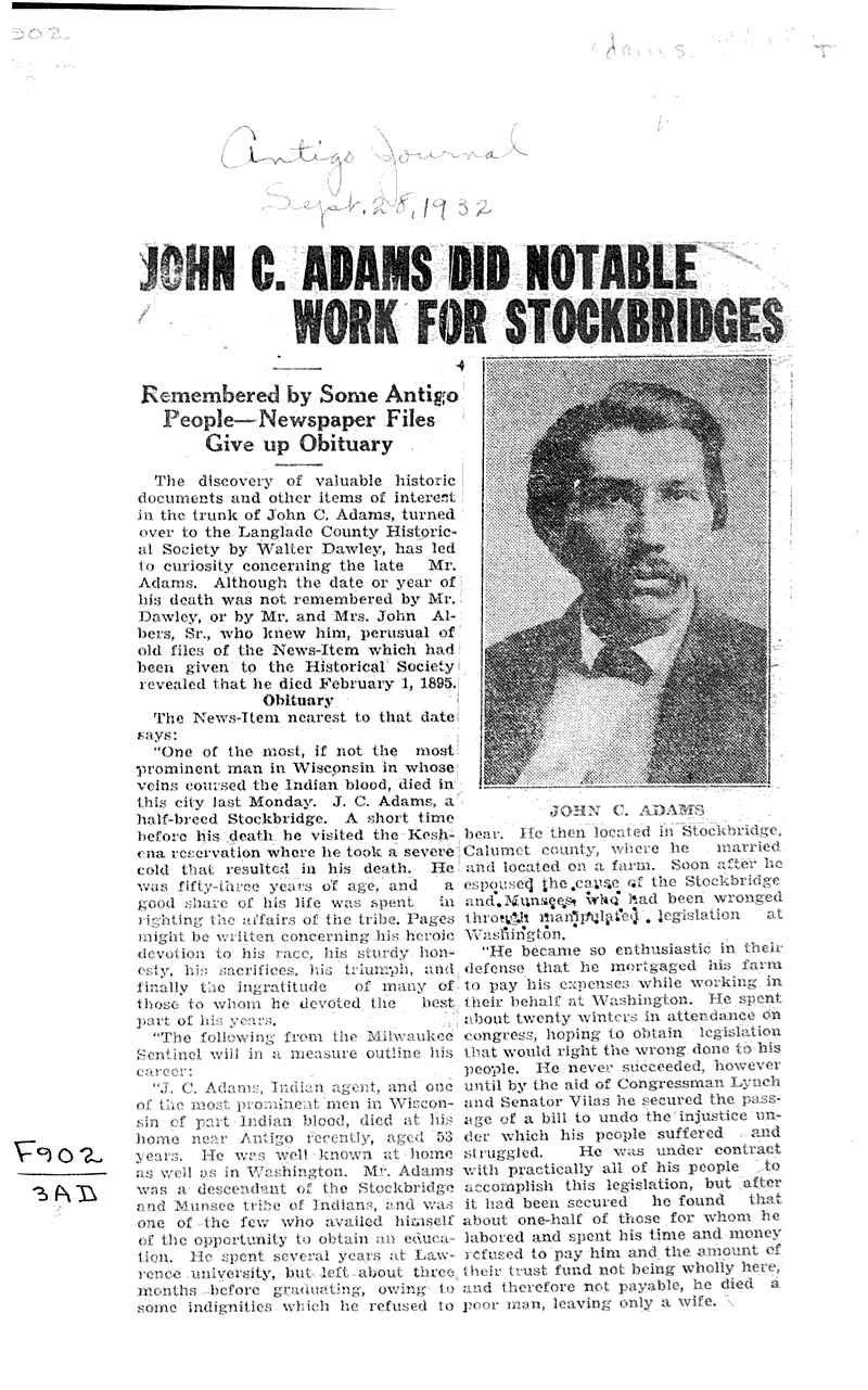  Source: Antigo Journal Topics: Indians and Native Peoples Date: 1932-09-28