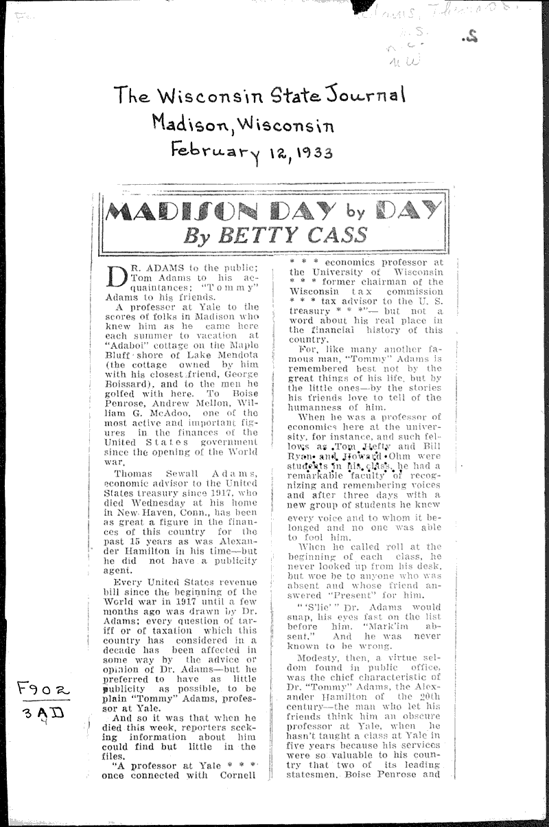  Source: Wisconsin State Journal Date: 1933-02-12