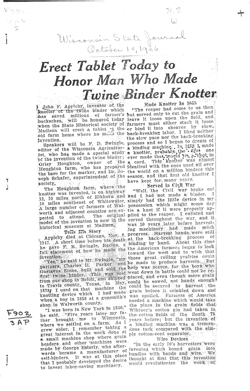  Source: Wisconsin State Journal Topics: Agriculture Date: 1926-10-10