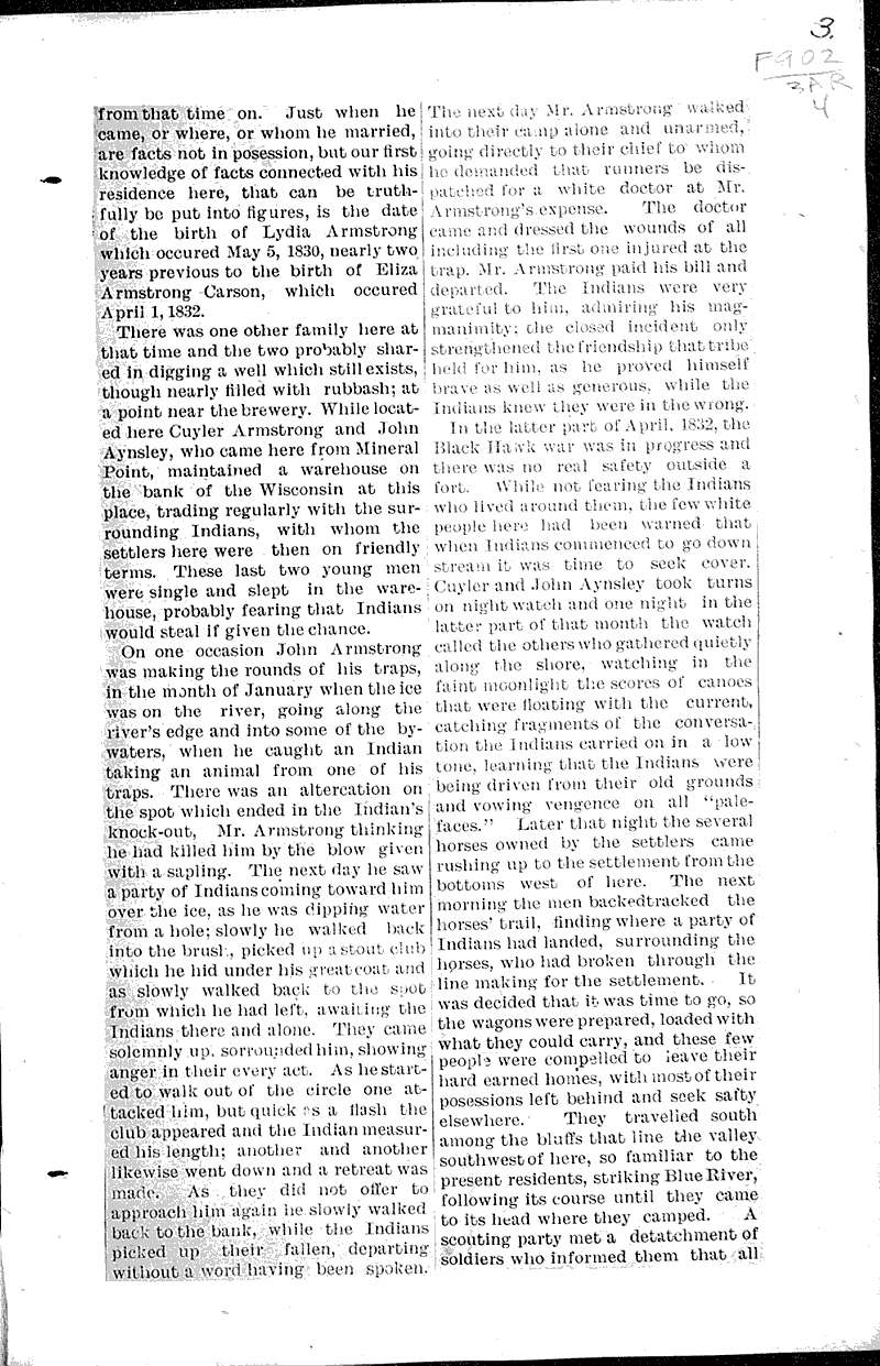 Muscoda's earliest family Newspaper Article/Clipping Wisconsin Historical Society