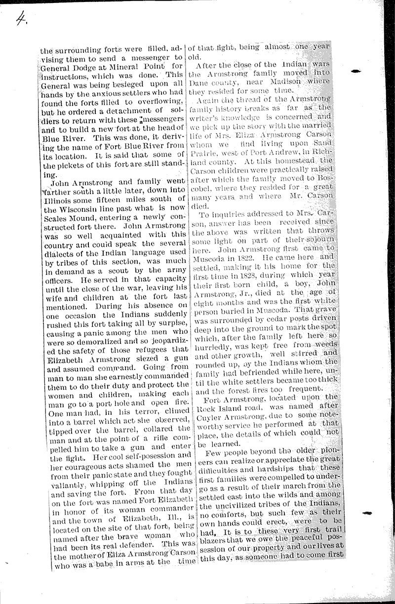 Muscoda's earliest family Newspaper Article/Clipping Wisconsin Historical Society