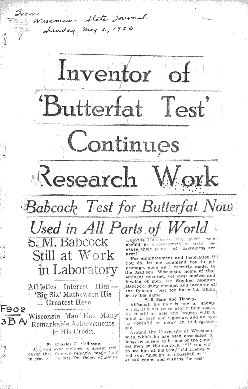  Source: Wisconsin State Journal Topics: Agriculture Date: 1926-05-02