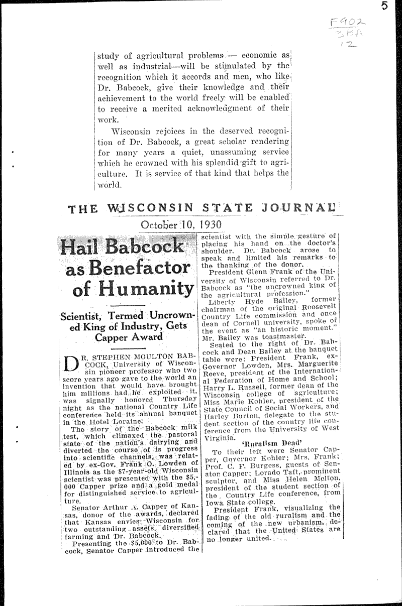  Source: Milwaukee Sentinel Topics: Agriculture Date: 1930-10-10