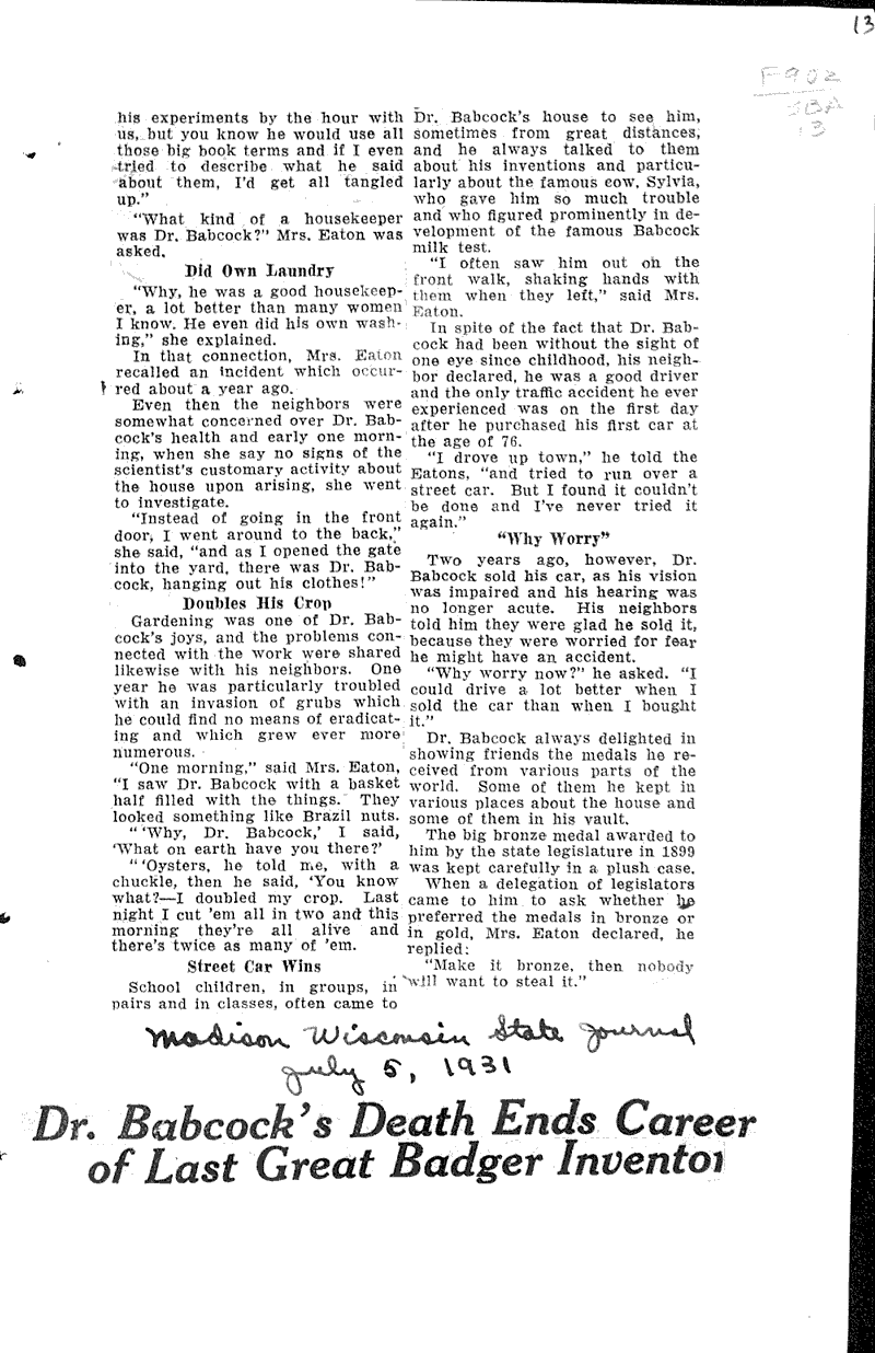  Source: Wisconsin State Journal Topics: Industry Date: 1931-07-05