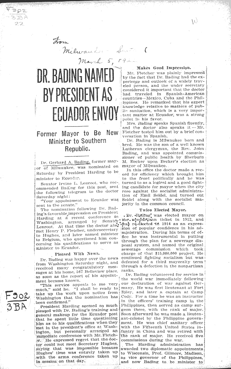  Source: Milwaukee Sentinel Topics: Government and Politics Date: 1922-03-05