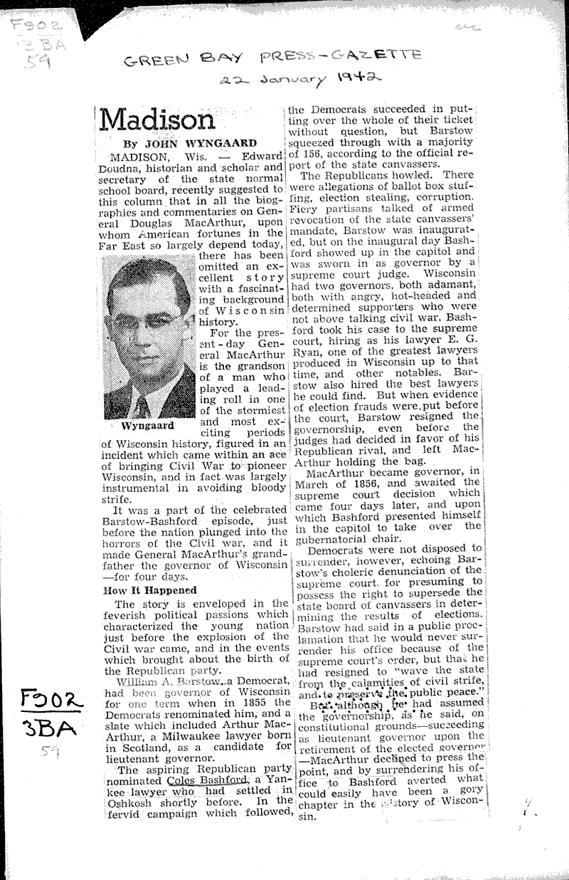  Source: Green Bay Press Gazette Topics: Government and Politics Date: 1942-01-22