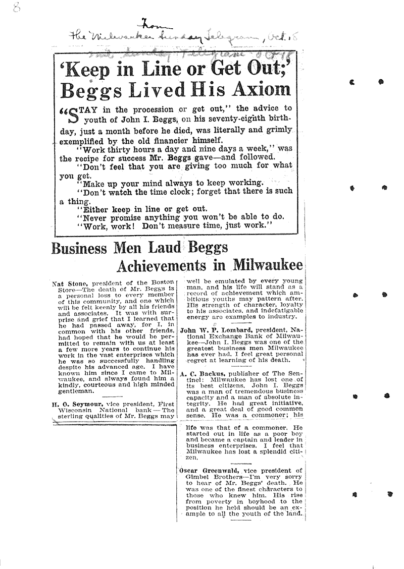  Source: Milwaukee Sunday Telegram Topics: Industry Date: 1925-10-18