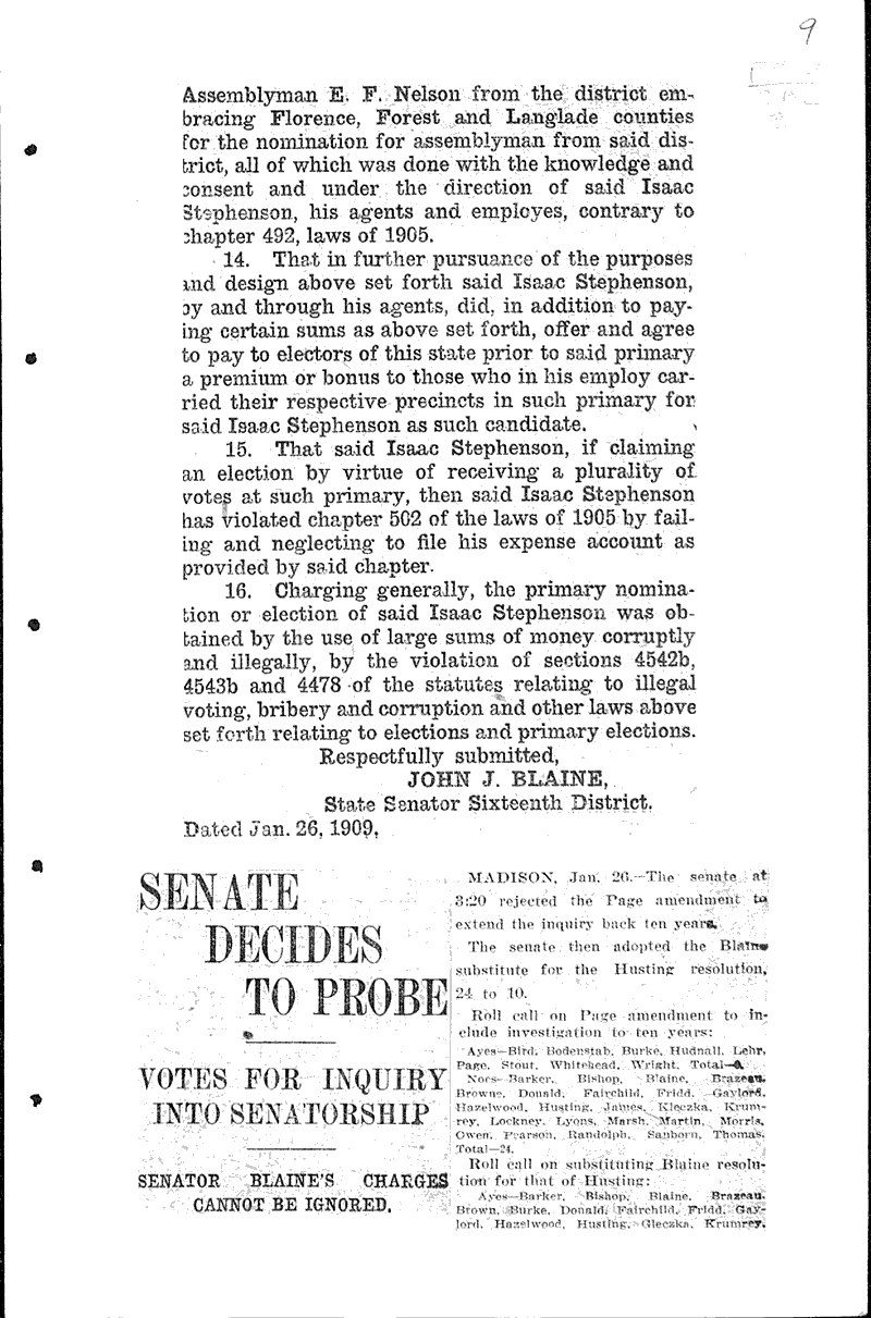  Source: Milwaukee Journal Topics: Government and Politics Date: 1909-01-27