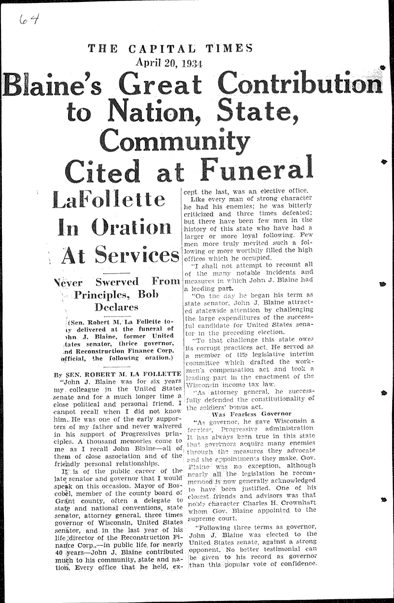  Source: Capital Times Topics: Government and Politics Date: 1934-04-20