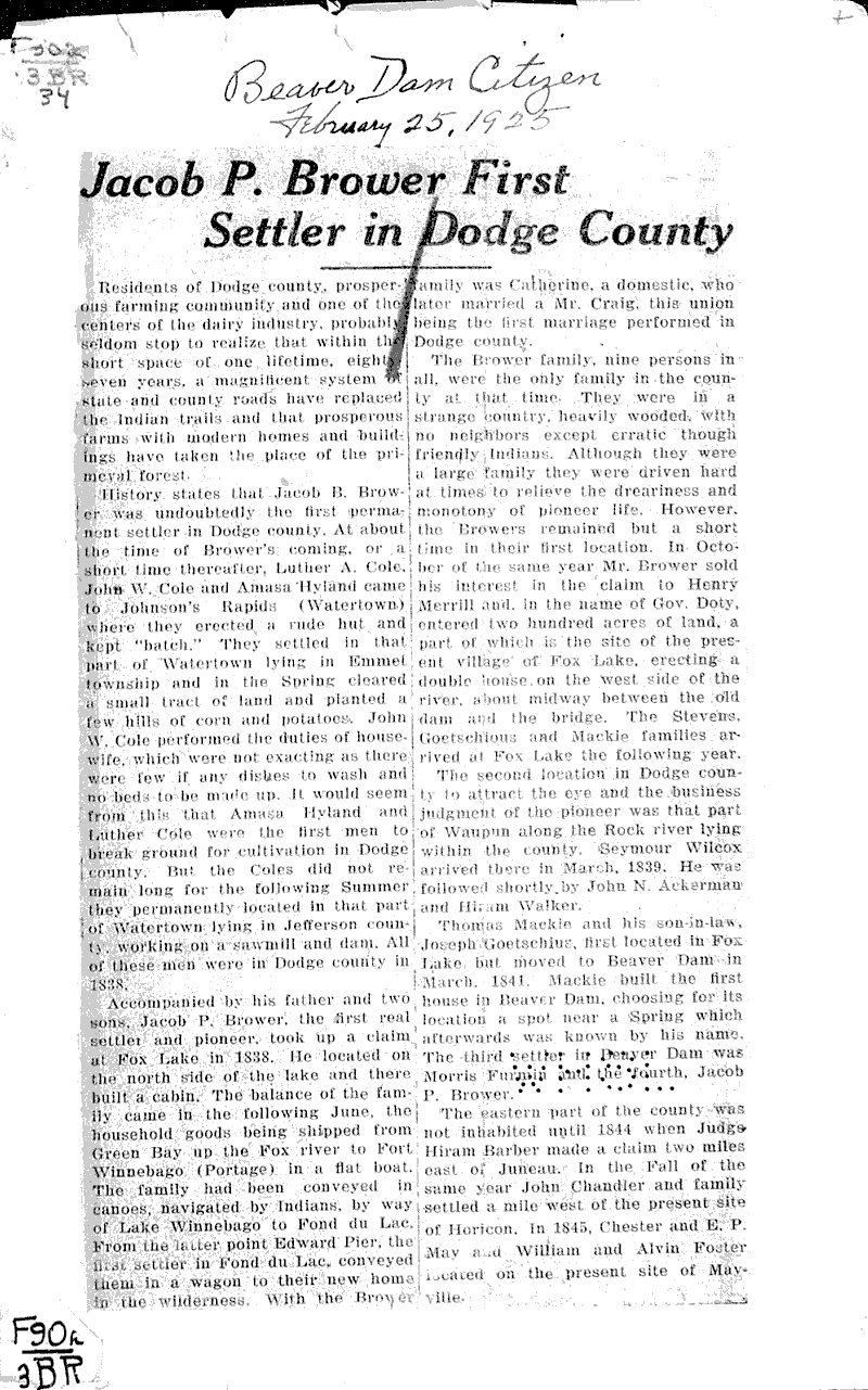  Source: Beaver Dam Daily Citizen Date: 1925-02-25