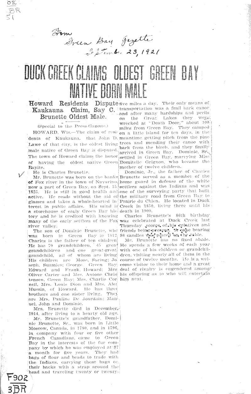  Source: Green Bay Gazette Date: 1921-09-23