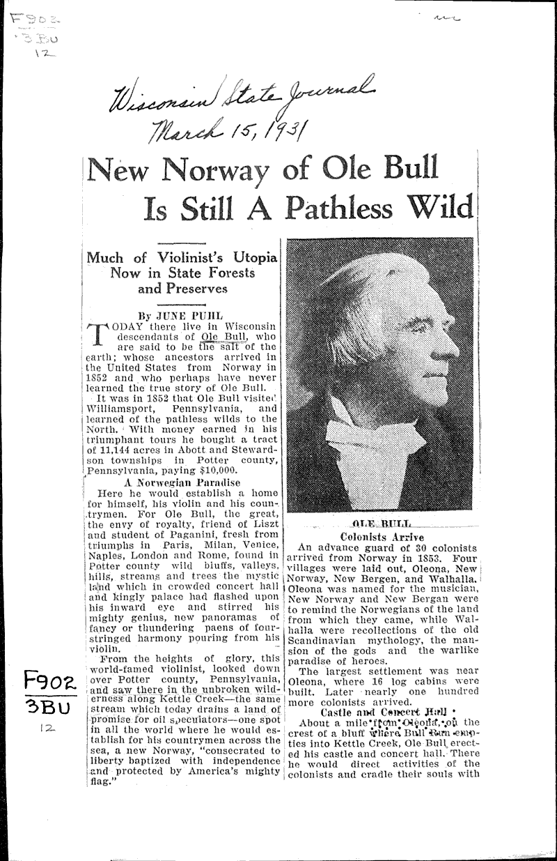  Source: Wisconsin State Journal Topics: Art and Music Date: 1931-03-15