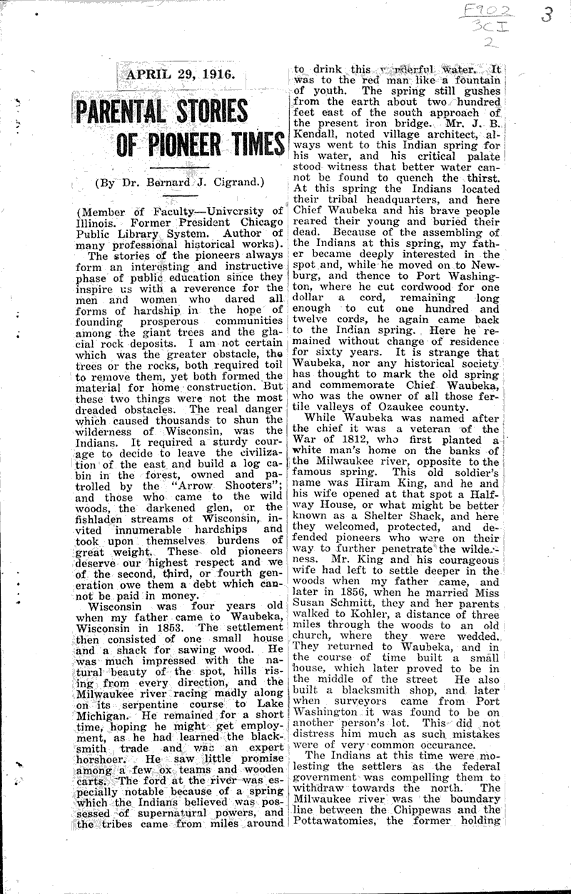 Parental stories of pioneer times Newspaper Article/Clipping