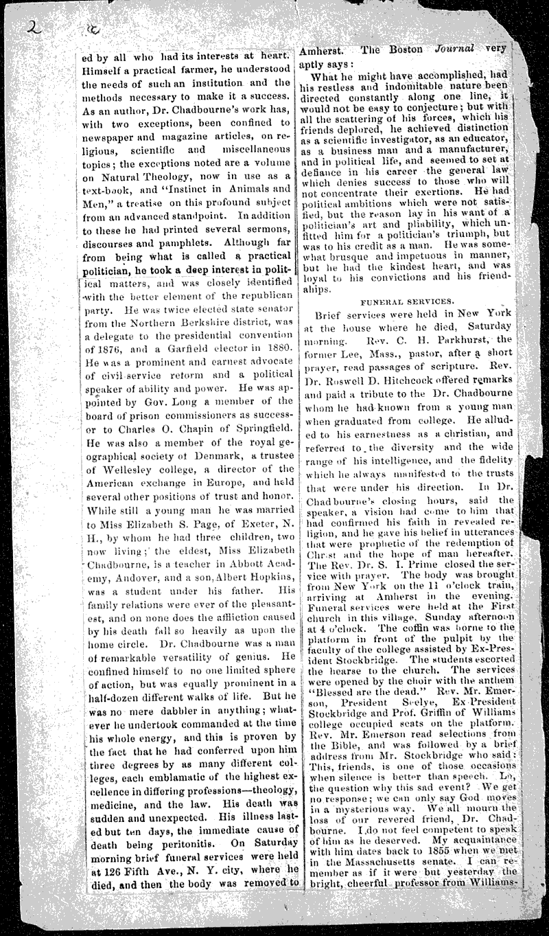 Death of President Chadbourne Newspaper Article/Clipping Wisconsin