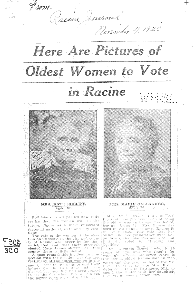  Source: Racine Journal Topics: Government and Politics Date: 1920-11-04