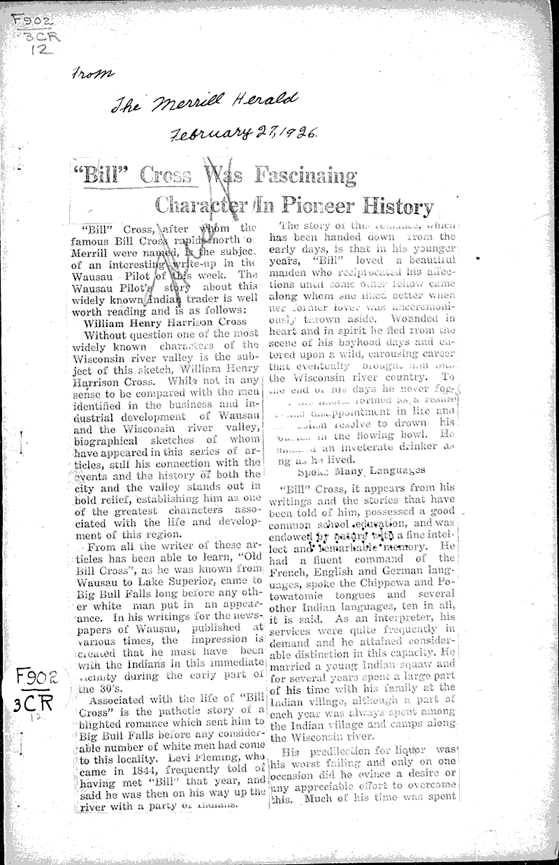  Source: Merrill Herald Date: 1926-02-27