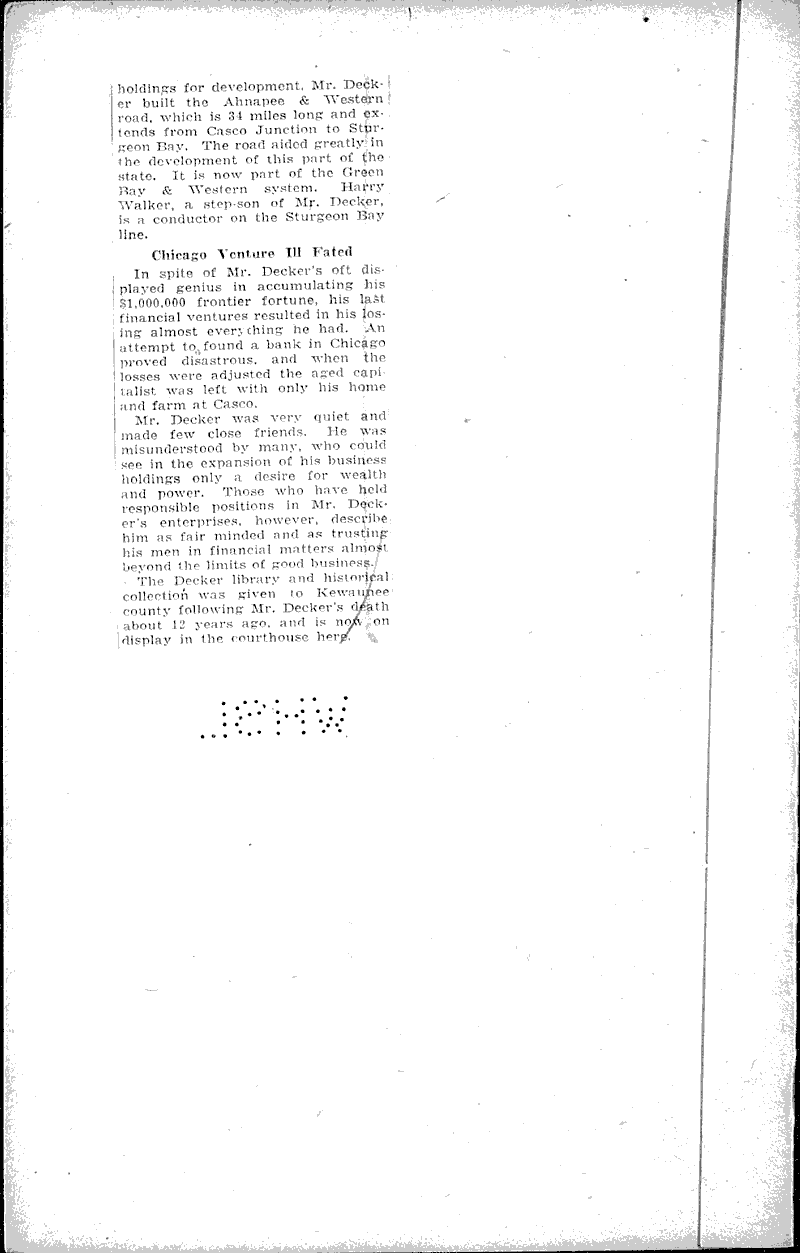 Pioneer millionaire a juneau of door county Newspaper Article