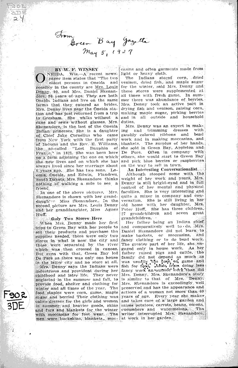  Source: Green Bay Gazette Topics: Indians and Native Peoples Date: 1927-05-05