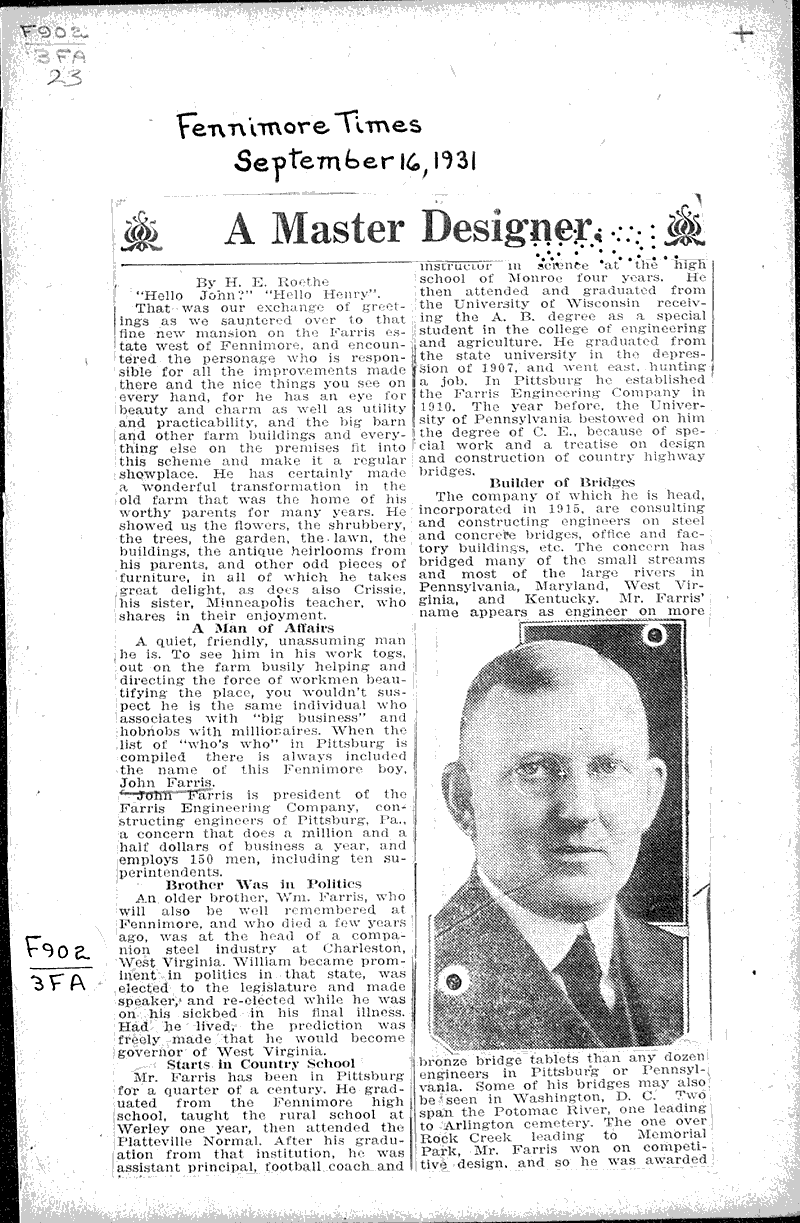 A master designer Newspaper Article/Clipping Wisconsin Historical