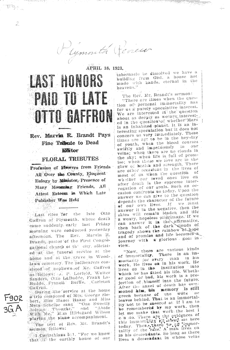  Source: Plymouth Review Date: 1923-04-18