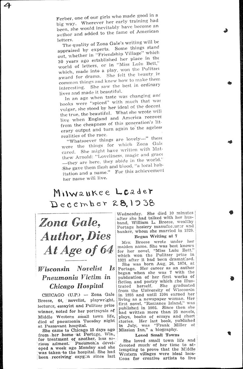  Source: Milwaukee Journal Topics: Art and Music Date: 1938-12-28