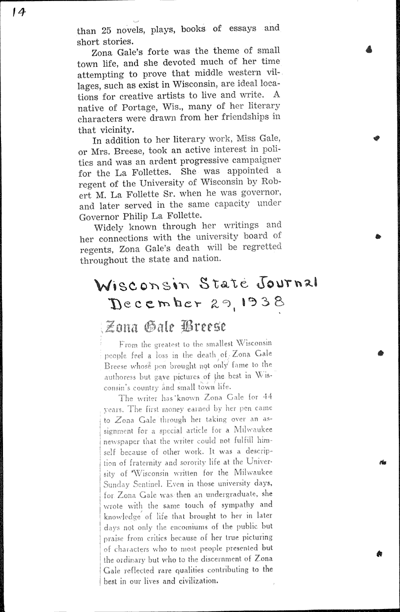  Source: Wisconsin State Journal Topics: Art and Music Date: 1938-12-29