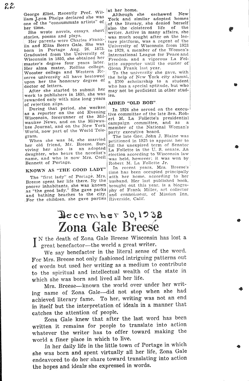  Source: Wisconsin News Topics: Art and Music Date: 1938-12-29