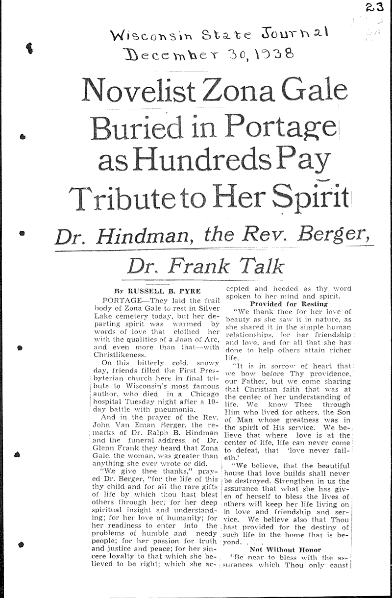  Source: Wisconsin State Journal Topics: Art and Music Date: 1938-12-30