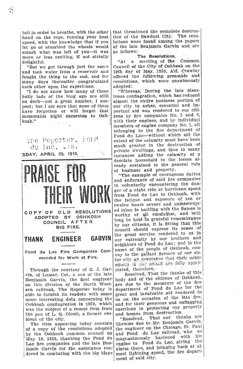  Source: Fond du Lac Daily Reporter Topics: Transportation Date: 1910-04-26