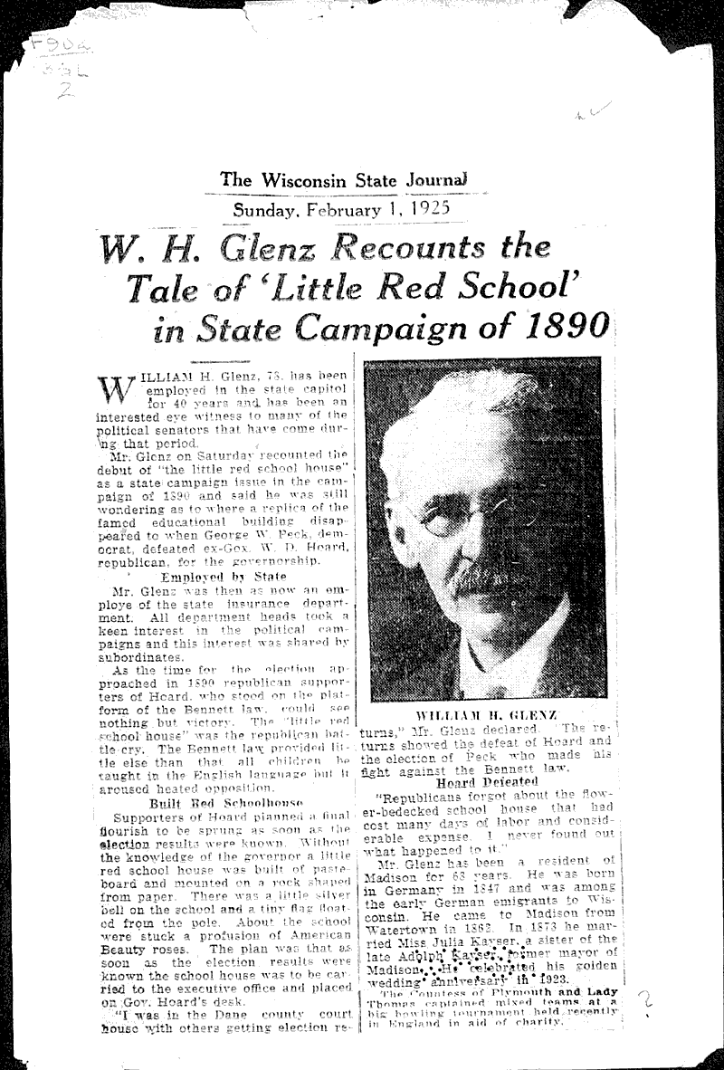  Source: Wisconsin State Journal Topics: Government and Politics Date: 1925-02-01
