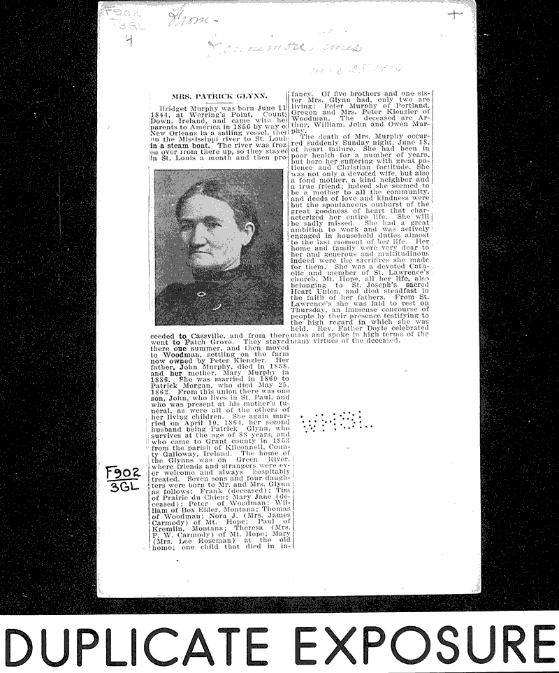 Mrs. Patrick Glynn Newspaper Article/Clipping Wisconsin Historical