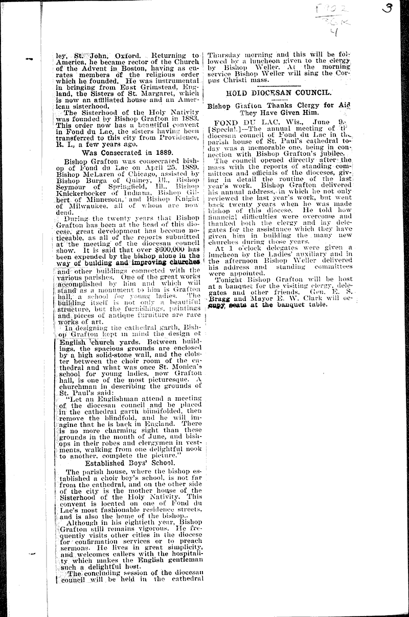  Source: Evening Wisconsin Topics: Church History Date: 1909-06-09