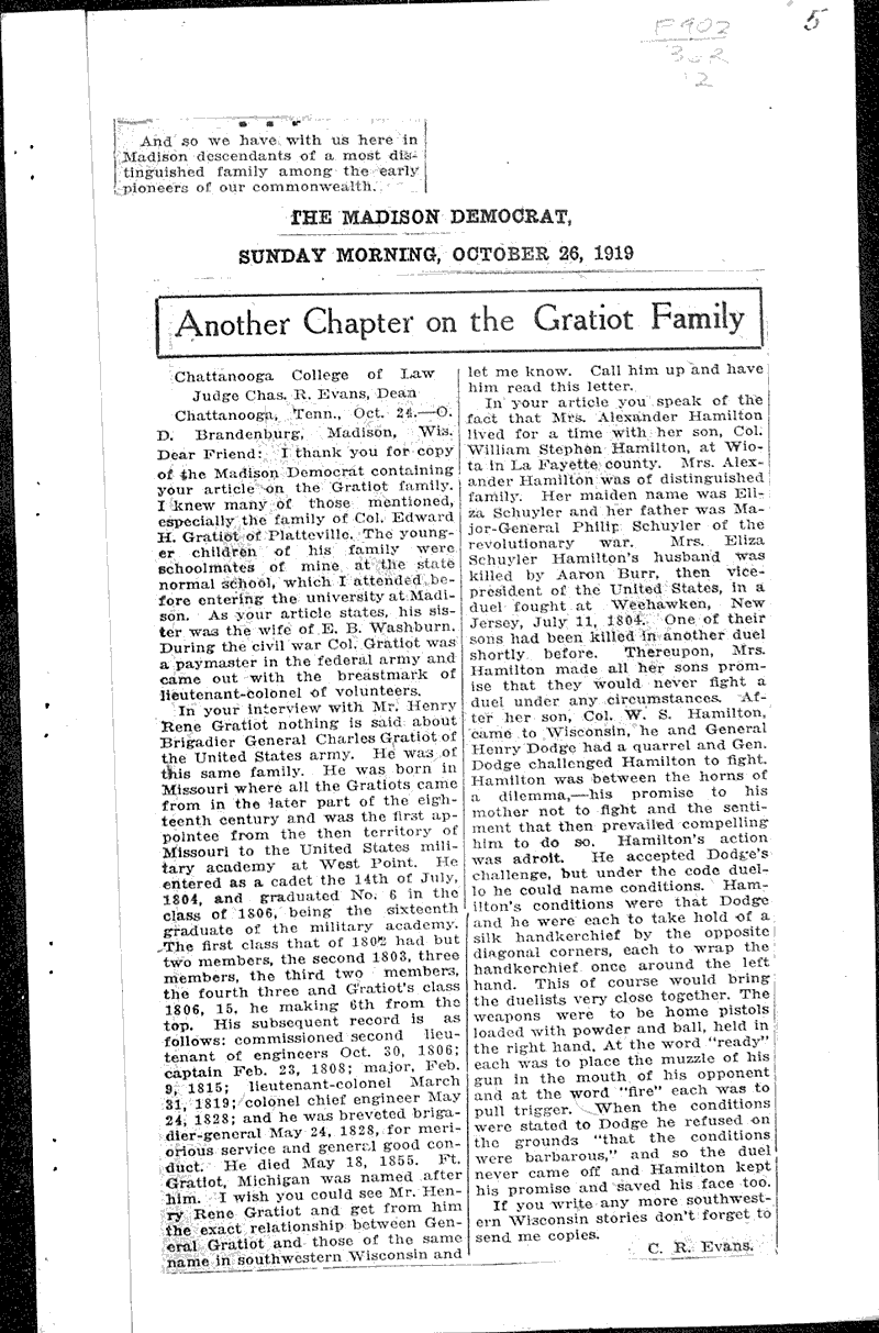 Another chapter on the gratiot family Newspaper Article/Clipping