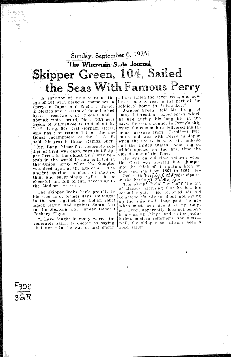  Source: Wisconsin State Journal Topics: Civil War Date: 1925-09-06