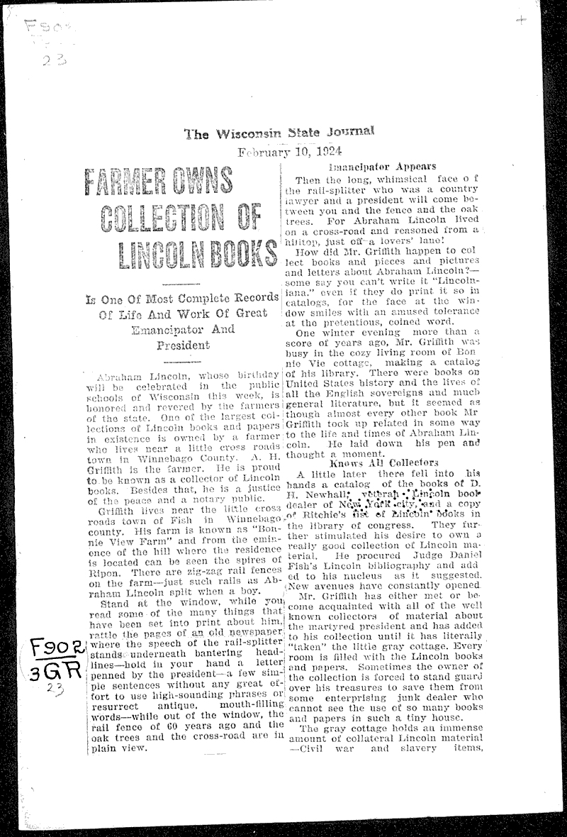  Source: Wisconsin State Journal Topics: Civil War Date: 1924-02-10