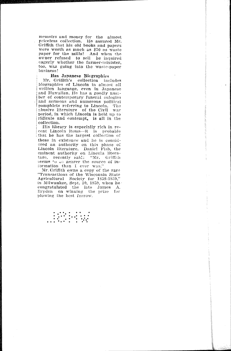  Source: Wisconsin State Journal Topics: Civil War Date: 1924-02-10