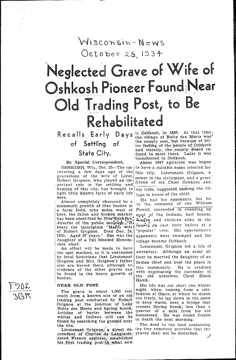  Source: Wisconsin News Topics: Indians and Native Peoples Date: 1934-10-25